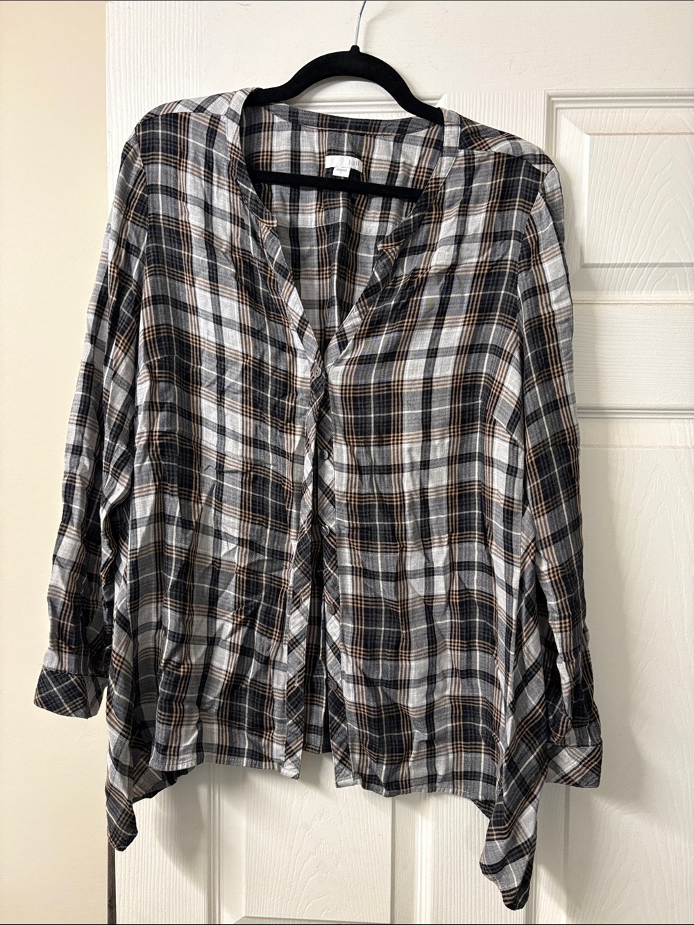 Lightweight Plaid Button-Front Shirt - White, Black & Brown